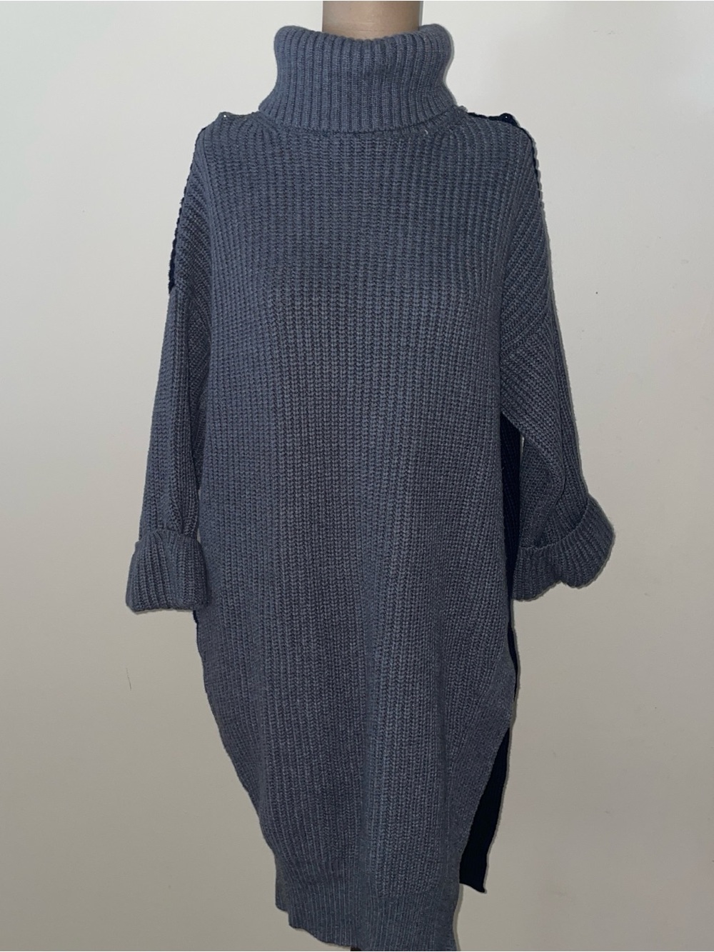 Moth Anthropologie Slate Blue Ribbed Turtleneck Sweater Dress